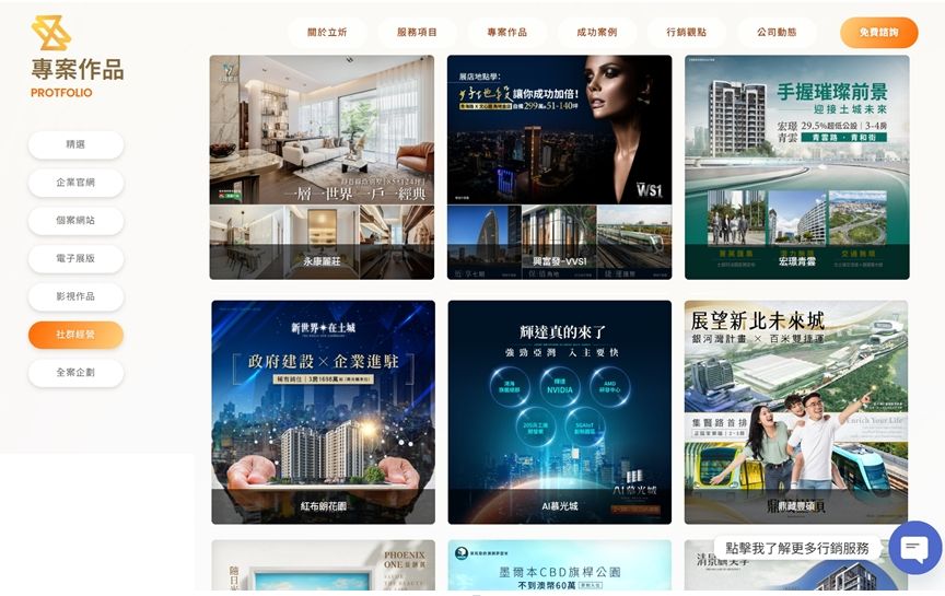 立炘數位行銷深耕房地產產業多年，擁有超過百案的房地產建案操作經驗、專屬房地產內容團隊，了解市場節奏與買方心理、掌握各社群平台特性廣告投放策略